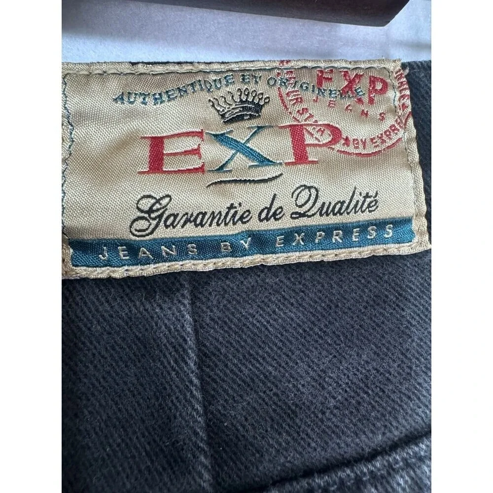 Vintage EXP Jeans By Express Tapered HighWaist Black Denim Pants Size 13/14 Rare